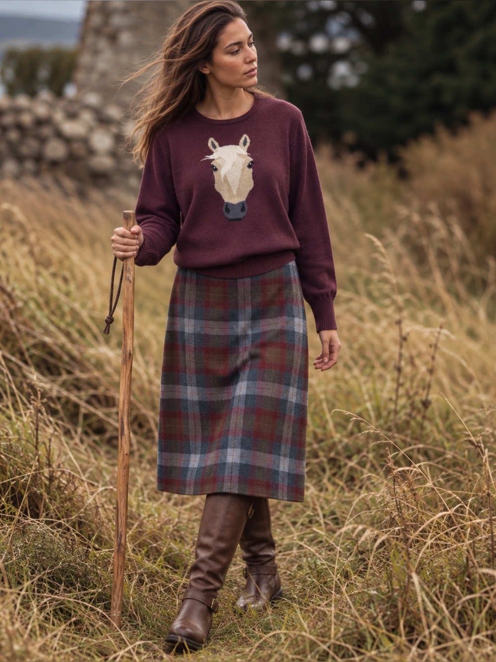 Ariat Equestrian Horse Head Wool Blend Sweater Burgundy Western Preppy L